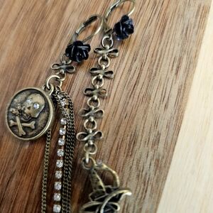 Betsey Johnson Gold and Black Pirate Skull Earrings